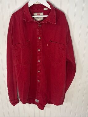 Levi's Red Cotton Button-Up Shirt Jacket Vintage